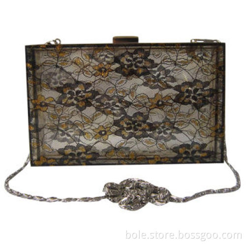 Acrylic Evening Bag with Long Silver Metal Shoulder Strap for Carry